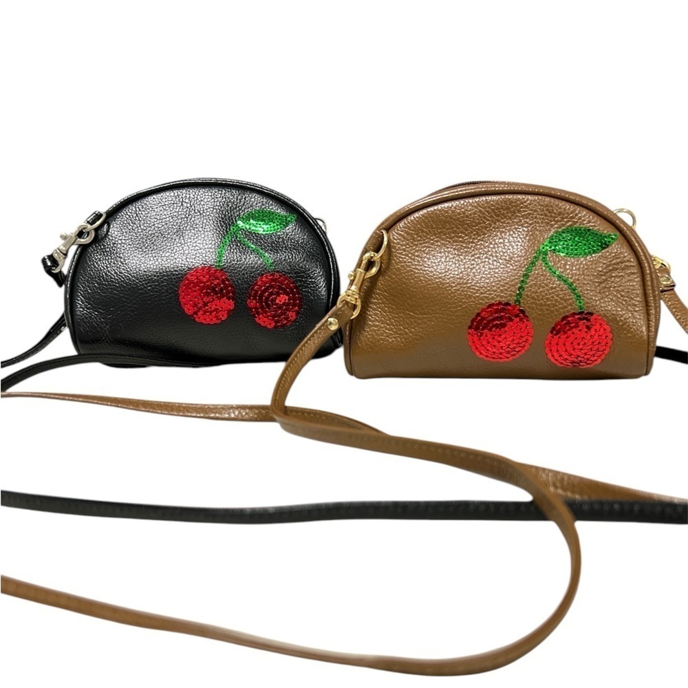 TAMAMI WATANABE (2 pieces) Cherry Embellished Black and Brown Crossbody Bags